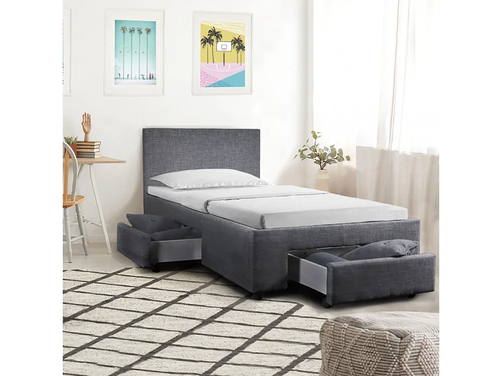 Lit LUGANO 90x190 + 1 sommier + 2 tiroirs / Gris foncé