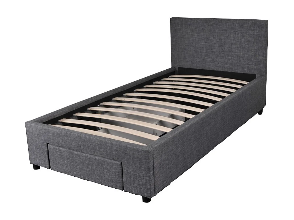 Lit LUGANO 90x190 + 1 sommier + 2 tiroirs / Gris foncé