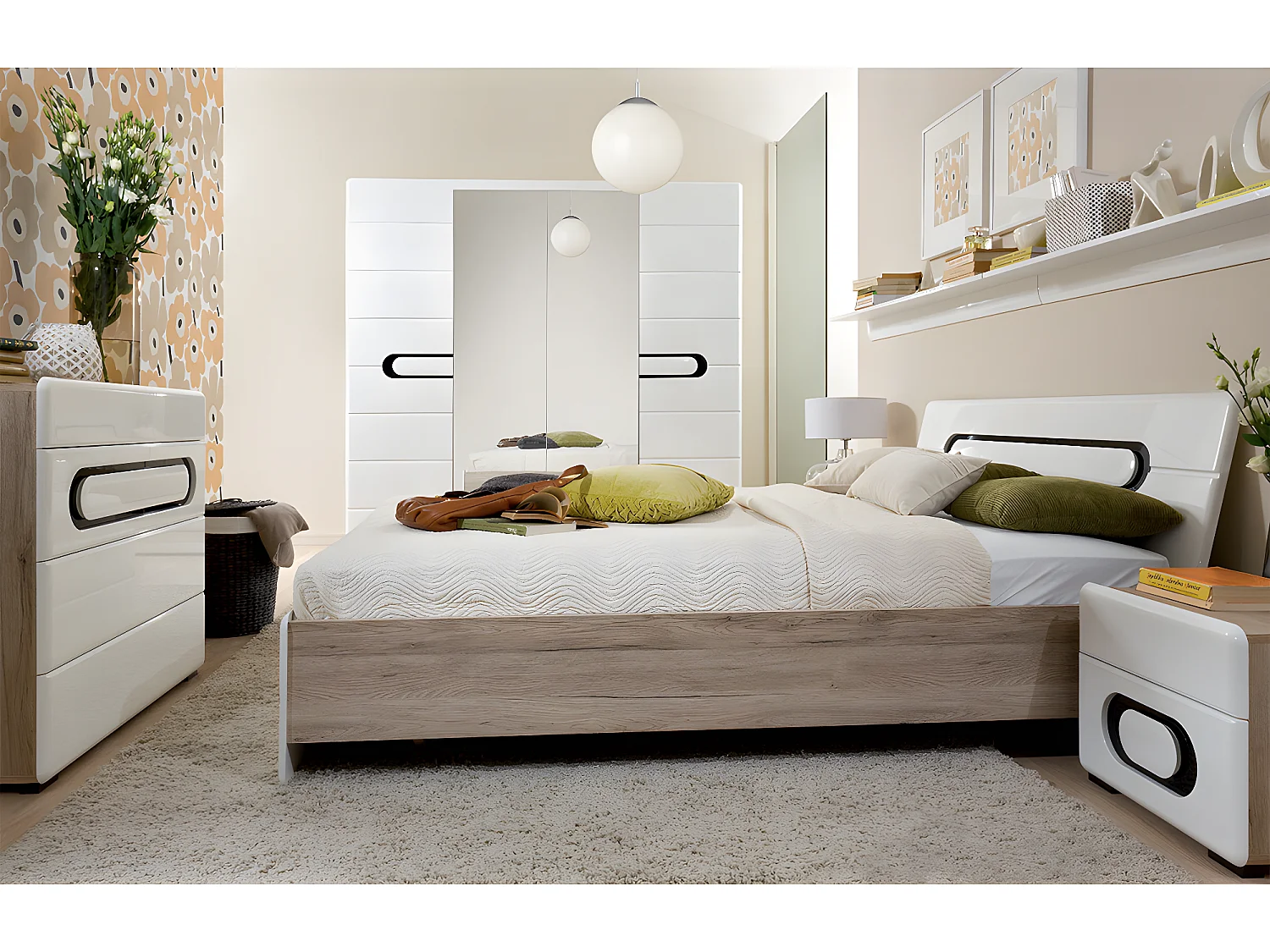 Lit 160x200 Bruno Blanc et Noir laqué