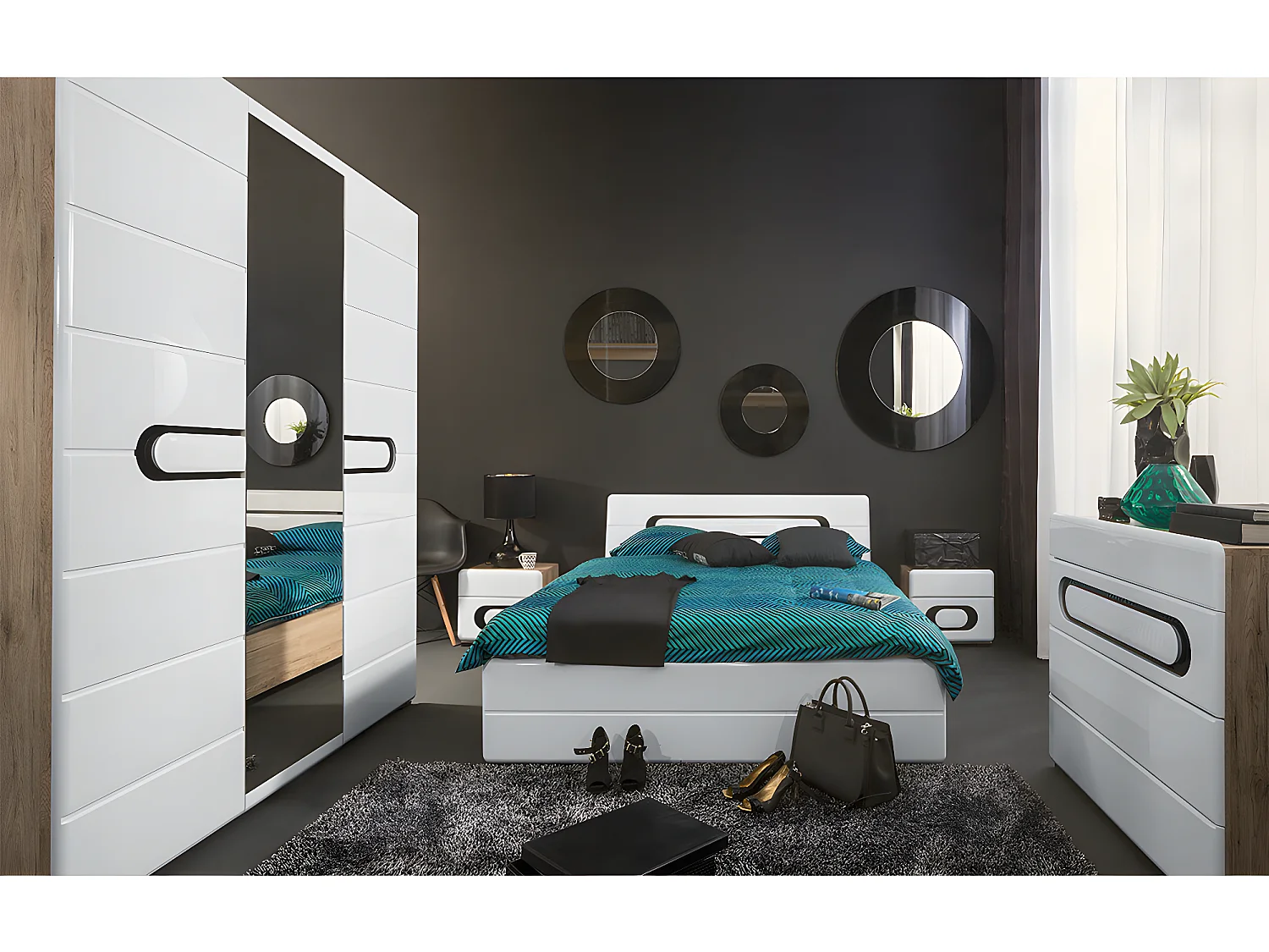 Lit 160x200 Bruno Blanc et Noir laqué