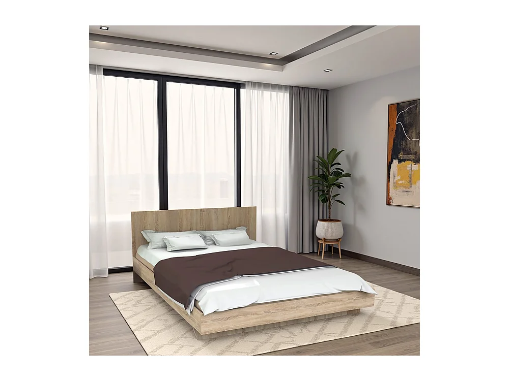 Lit LOFT 140x190 + 1 sommier + tête de lit / Décor Chêne blanchi