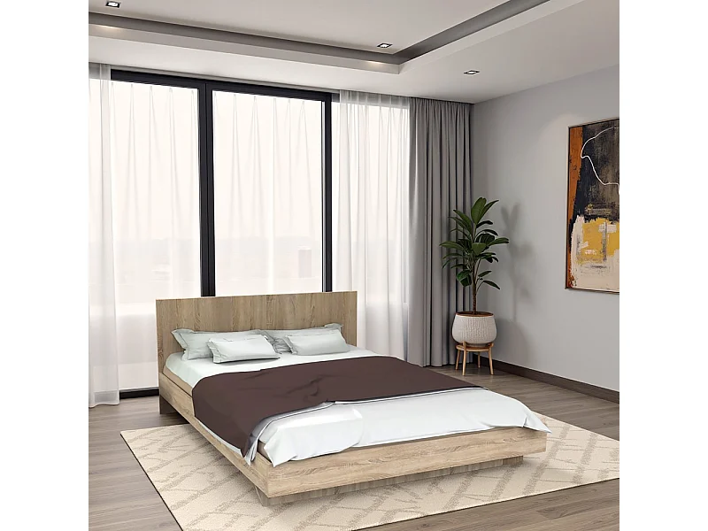 Lit LOFT 140x190 + 1 sommier + tête de lit / Décor Chêne blanchi