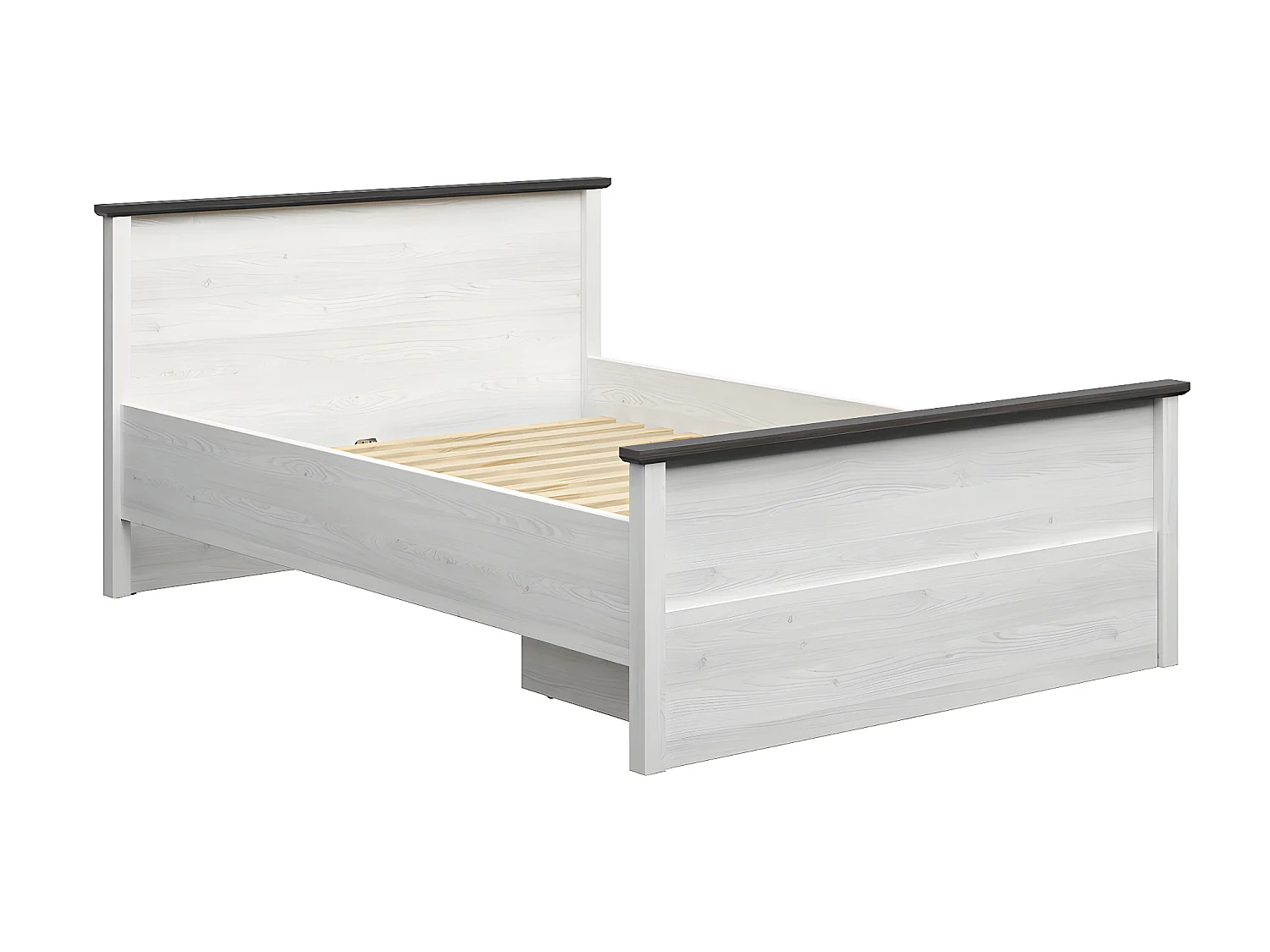 Eend 140x200 bed in wit en donker hout