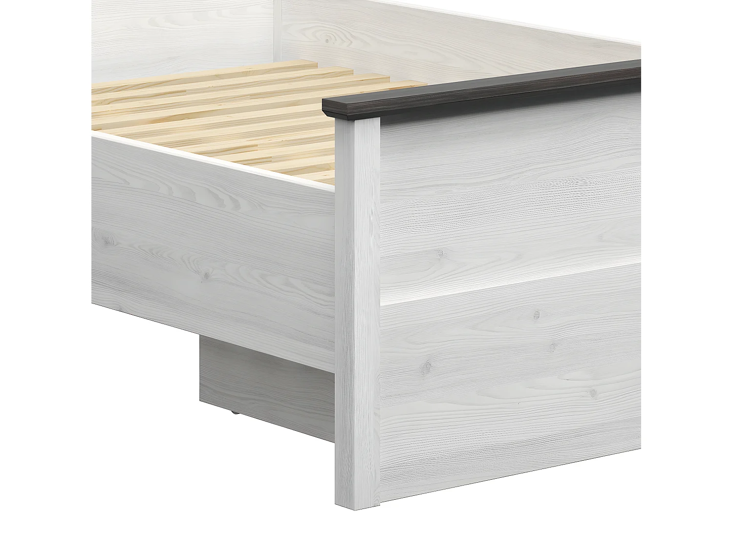 Eend 140x200 bed in wit en donker hout