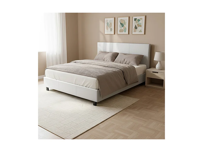 Lit ATLANTA 140x190 + 1 sommier / Blanc