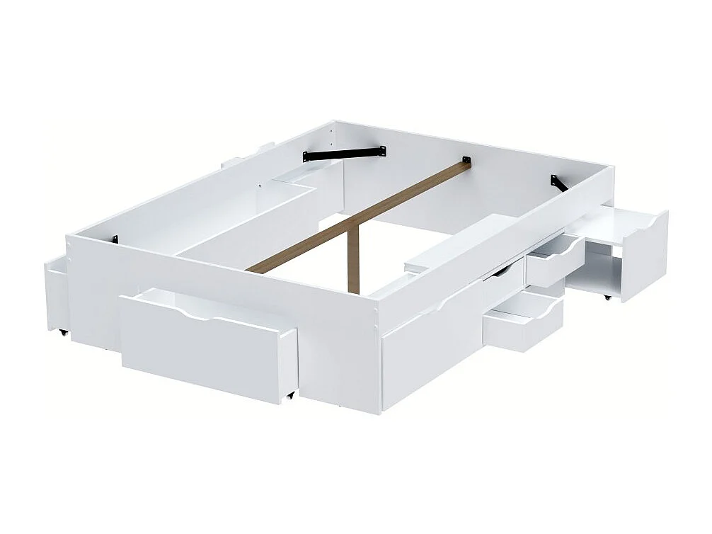 Lit double JAZZ 160x200 7 tiroirs + 2 chevets / Blanc