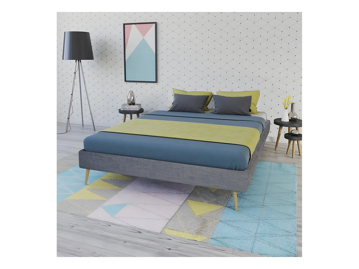 Lit BOREA 160x200 tissu + 1 sommier / Gris Foncé