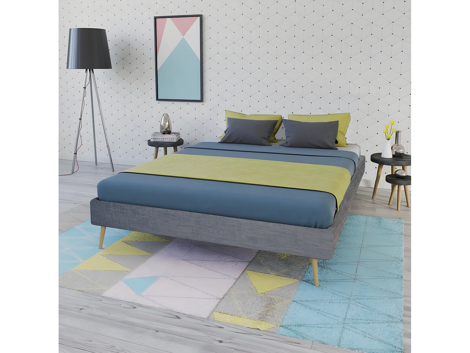 Lit BOREA 160x200 tissu + 1 sommier / Gris Foncé