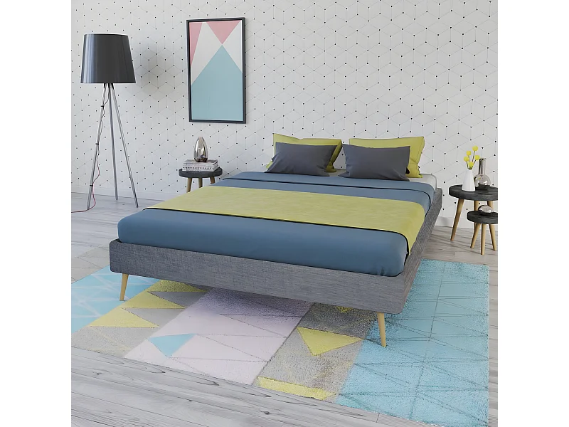 Lit BOREA 160x200 tissu + 1 sommier / Gris Foncé