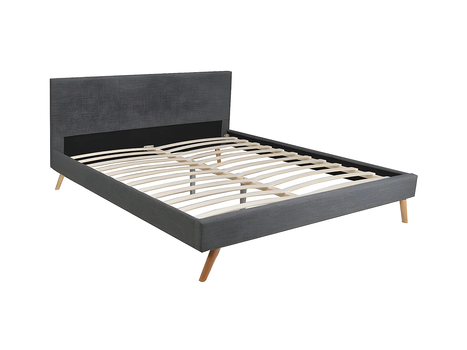 Lit FJORD 160x200 + 1 sommier / tissu Gris Foncé