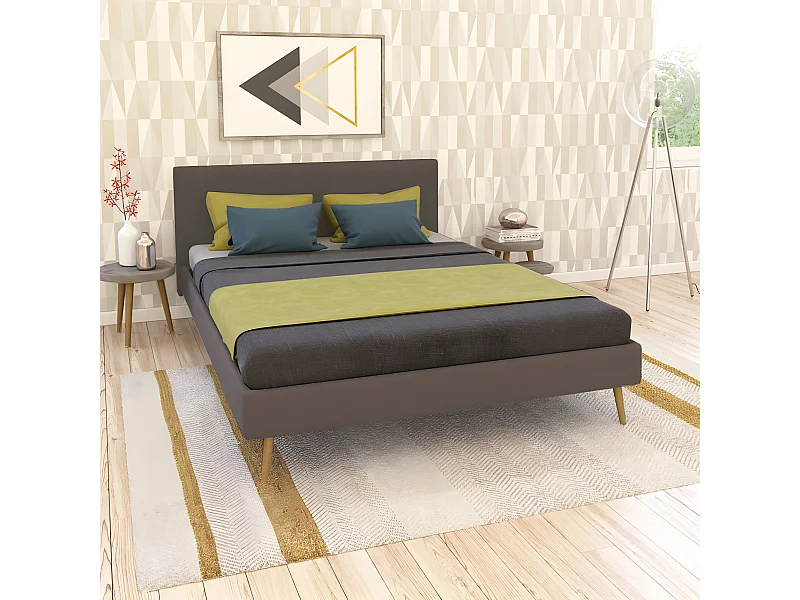 Lit FJORD 160x200 + 1 sommier / tissu Gris Foncé