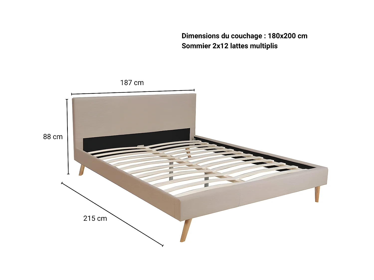 Lit FJORD 180x200 + 1 sommier / Tissu Beige