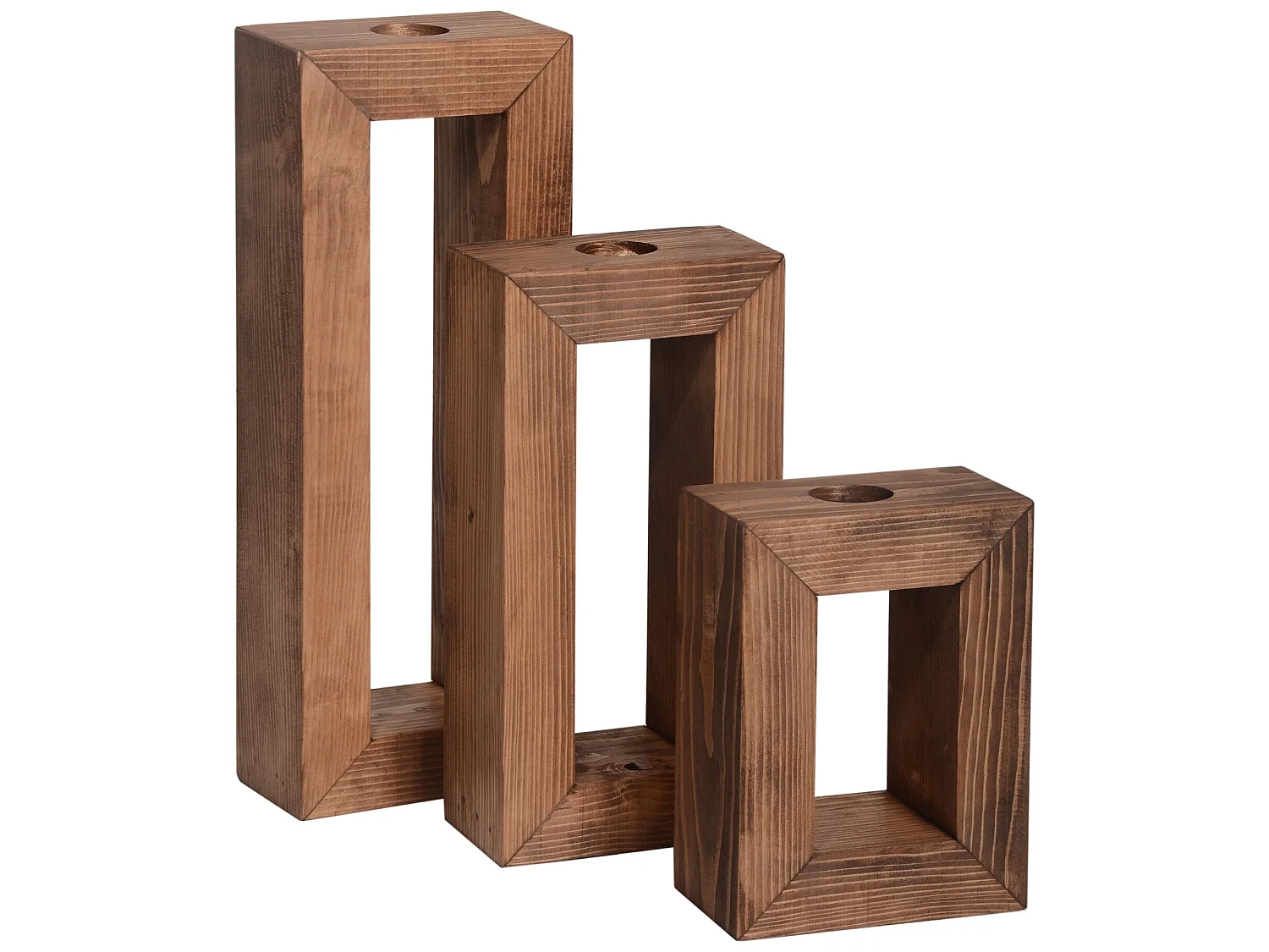 Lot de 3 supports de bougies chauffe-plats Nyborg tailles différentes pin lasuré [en.casa]