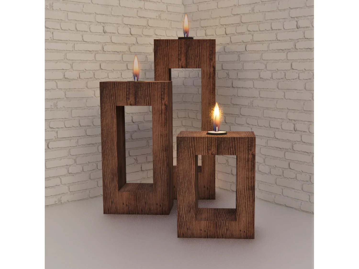 Lot de 3 supports de bougies chauffe-plats Nyborg tailles différentes pin lasuré [en.casa]