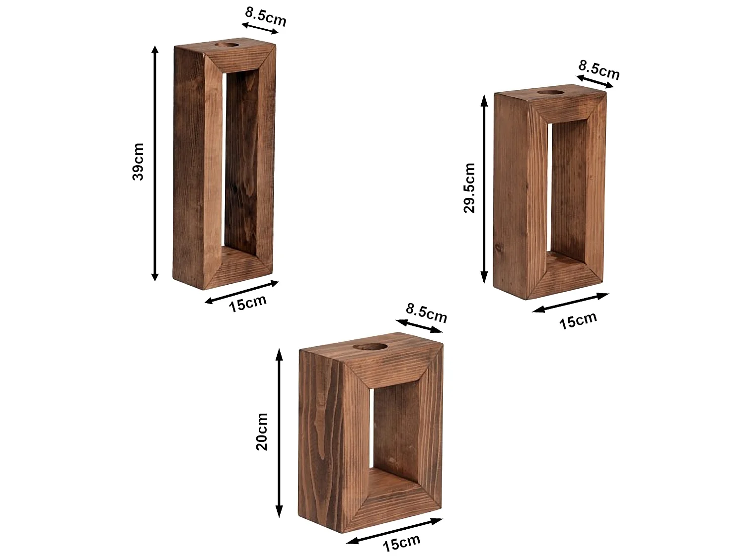 Lot de 3 supports de bougies chauffe-plats Nyborg tailles différentes pin lasuré [en.casa]