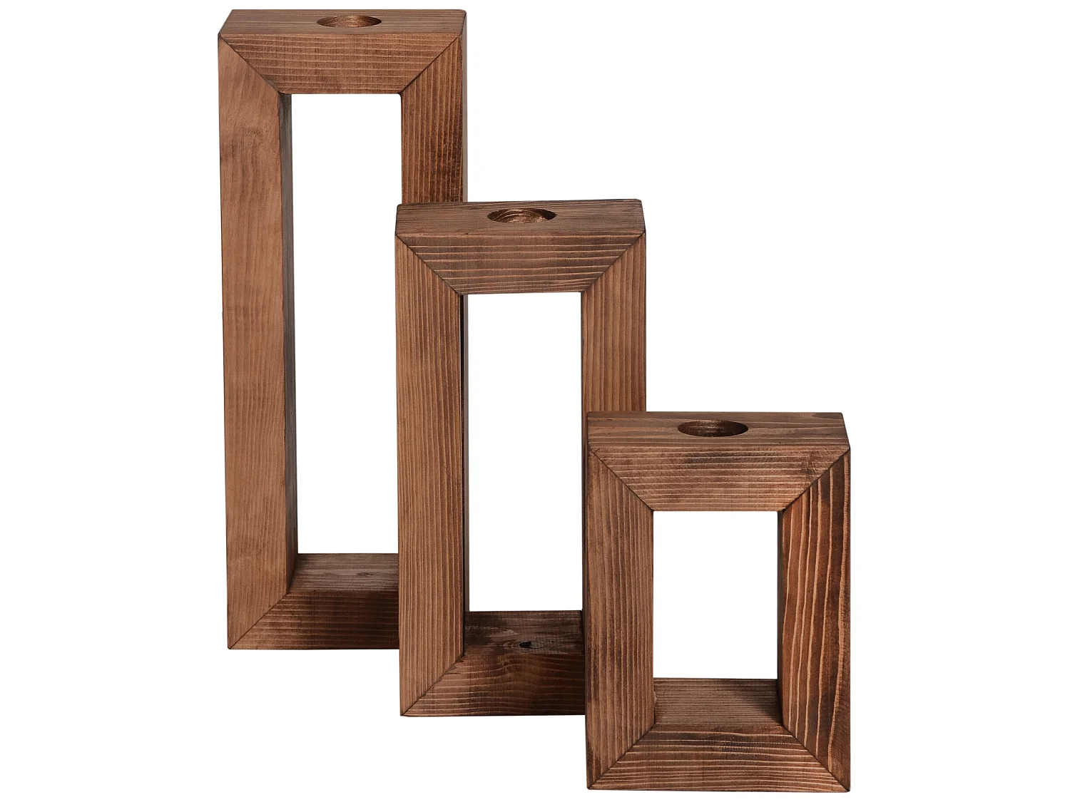 Lot de 3 supports de bougies chauffe-plats Nyborg tailles différentes pin lasuré [en.casa]
