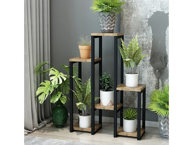 Étagère à plantes Rosenholm 6 étagères 78,5 x 56 x 20 cm noir effet bois [en.casa]