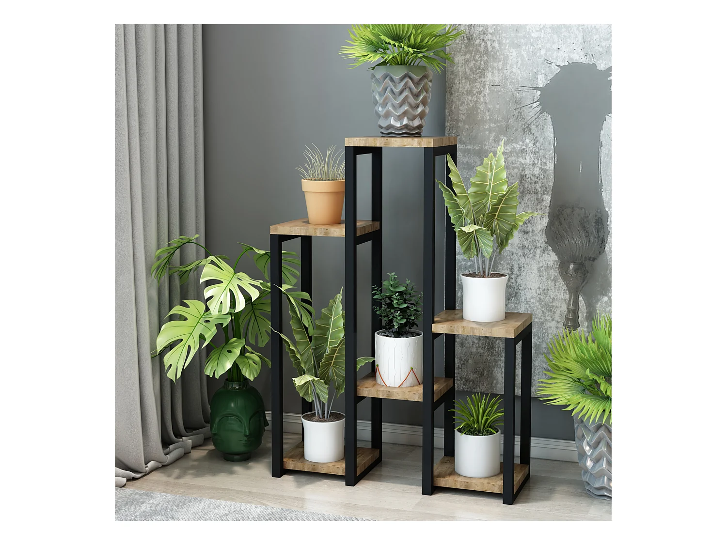 Étagère à plantes Rosenholm 6 étagères 78,5 x 56 x 20 cm noir effet bois [en.casa]