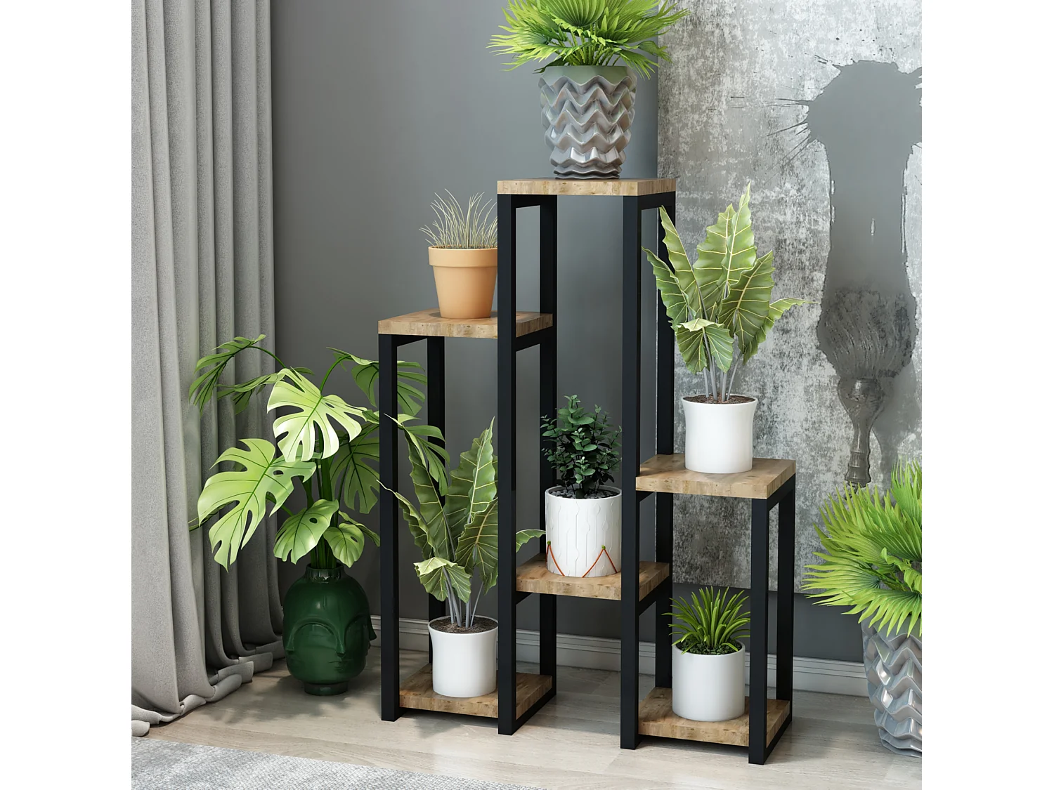 Étagère à plantes Rosenholm 6 étagères 78,5 x 56 x 20 cm noir effet bois [en.casa]
