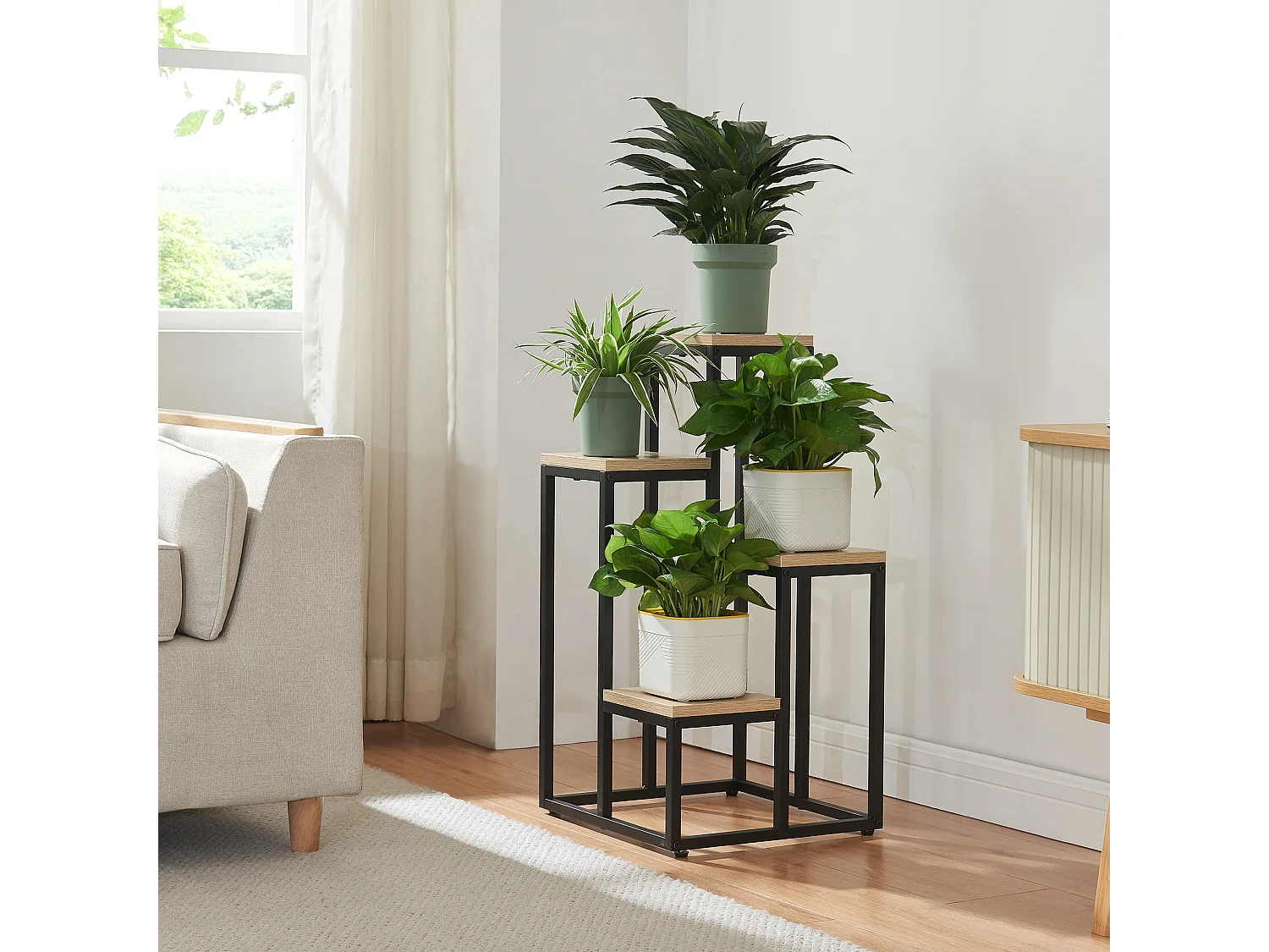 Étagère à plantes Ameland 4 niveaux noir effet bois [en.casa]