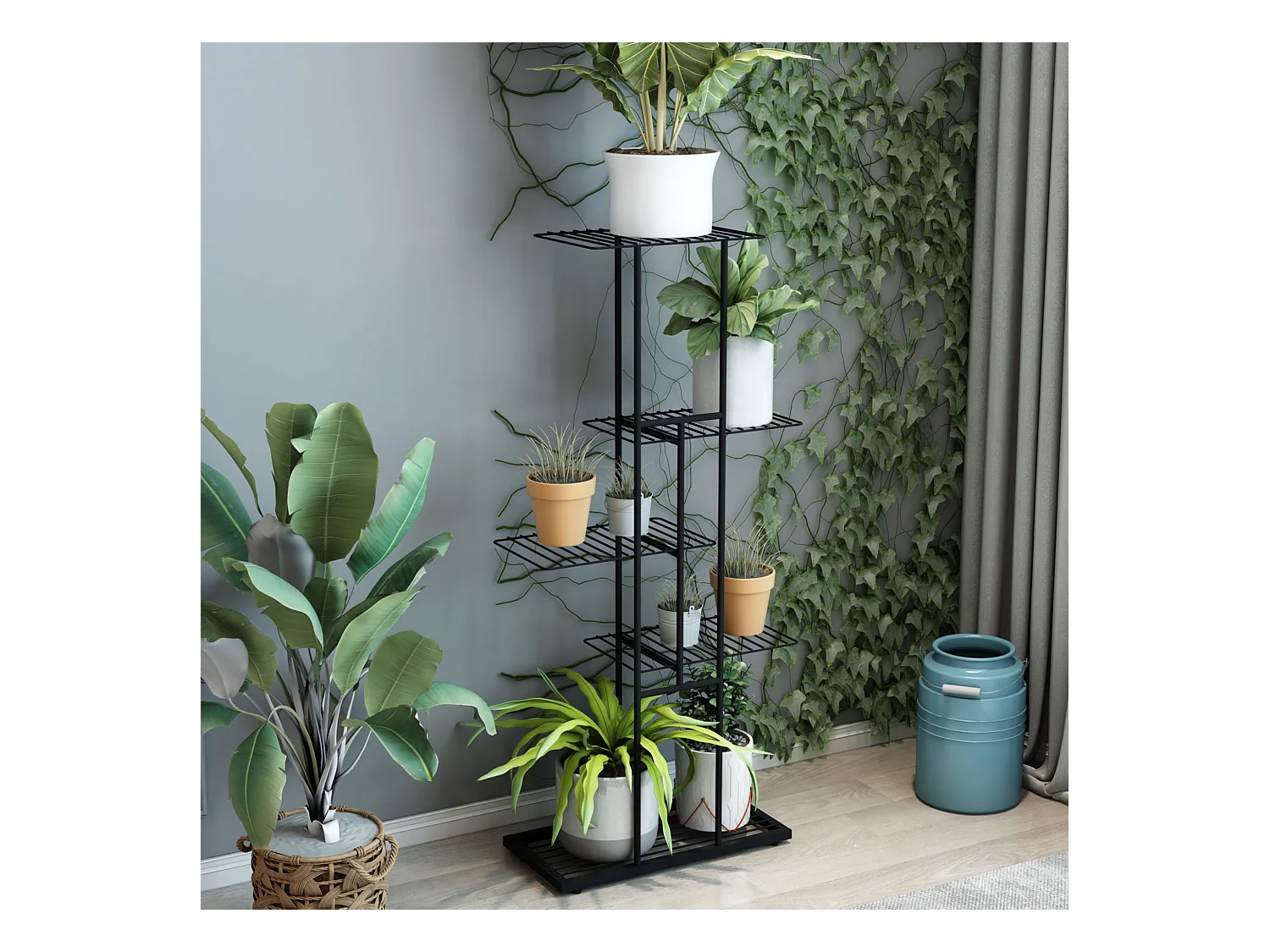 Étagère à plantes Beek à 4 niveaux noir [en.casa]