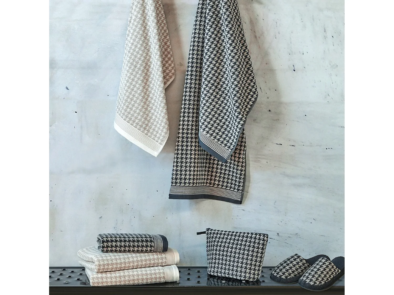 Drap de douche 70x140 cm PIED-DE-POULE beige