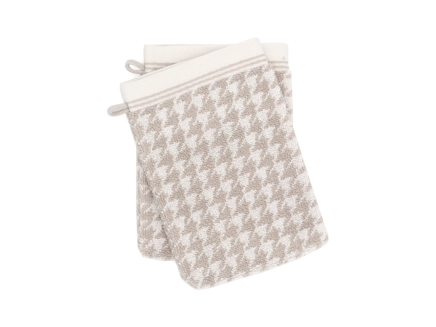 Lot de 2 gants de toilette 16x21 cm PIED-DE-POULE beige