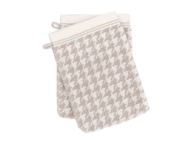 Lot de 2 gants de toilette 16x21 cm PIED-DE-POULE beige