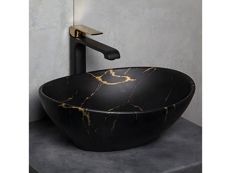 Aufsatzwaschbecken aus Keramik TANDILA in Mamoroptik