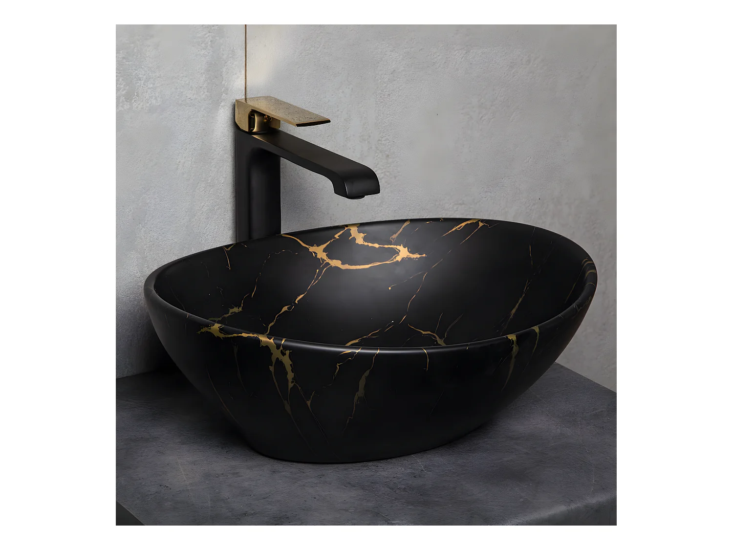 Aufsatzwaschbecken aus Keramik TANDILA in Mamoroptik