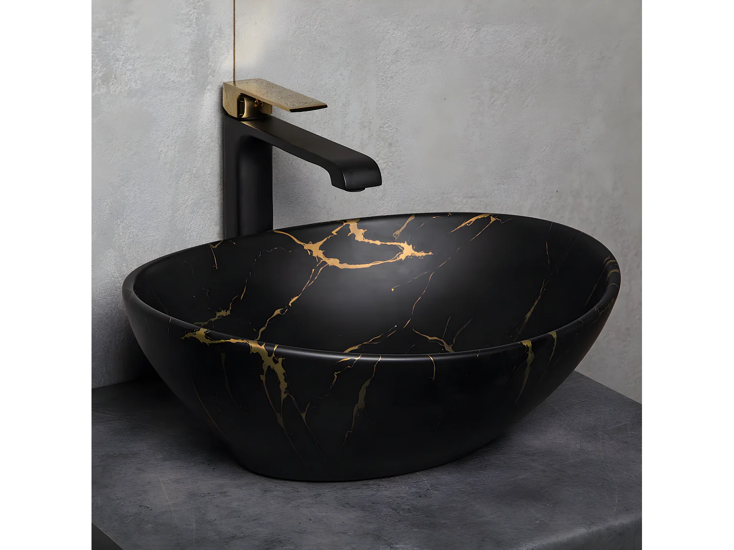 Aufsatzwaschbecken aus Keramik TANDILA in Mamoroptik