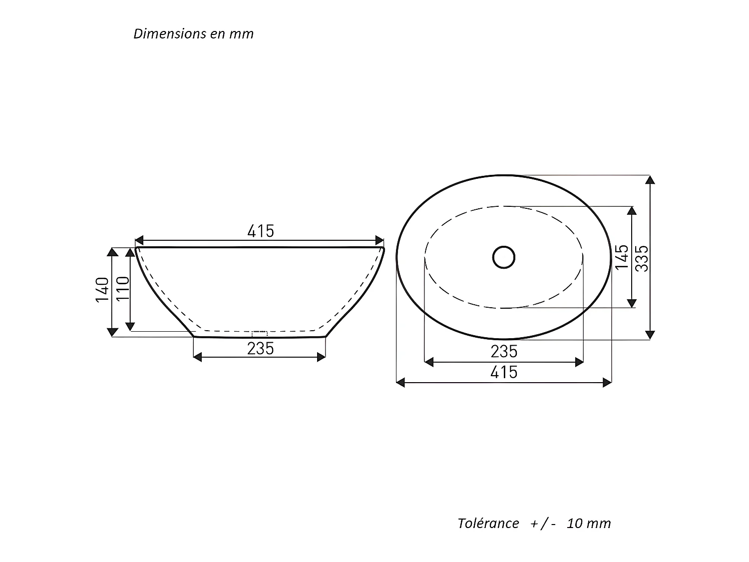 Vasque à poser ovale en céramique FORMOZA noir liseré doré 41.5 x 33.5 cm