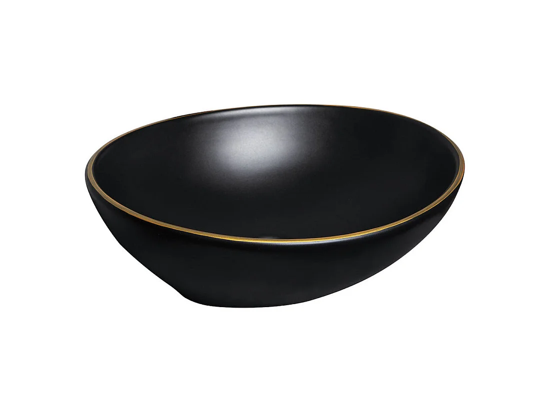Vasque à poser ovale en céramique FORMOZA noir liseré doré 41.5 x 33.5 cm