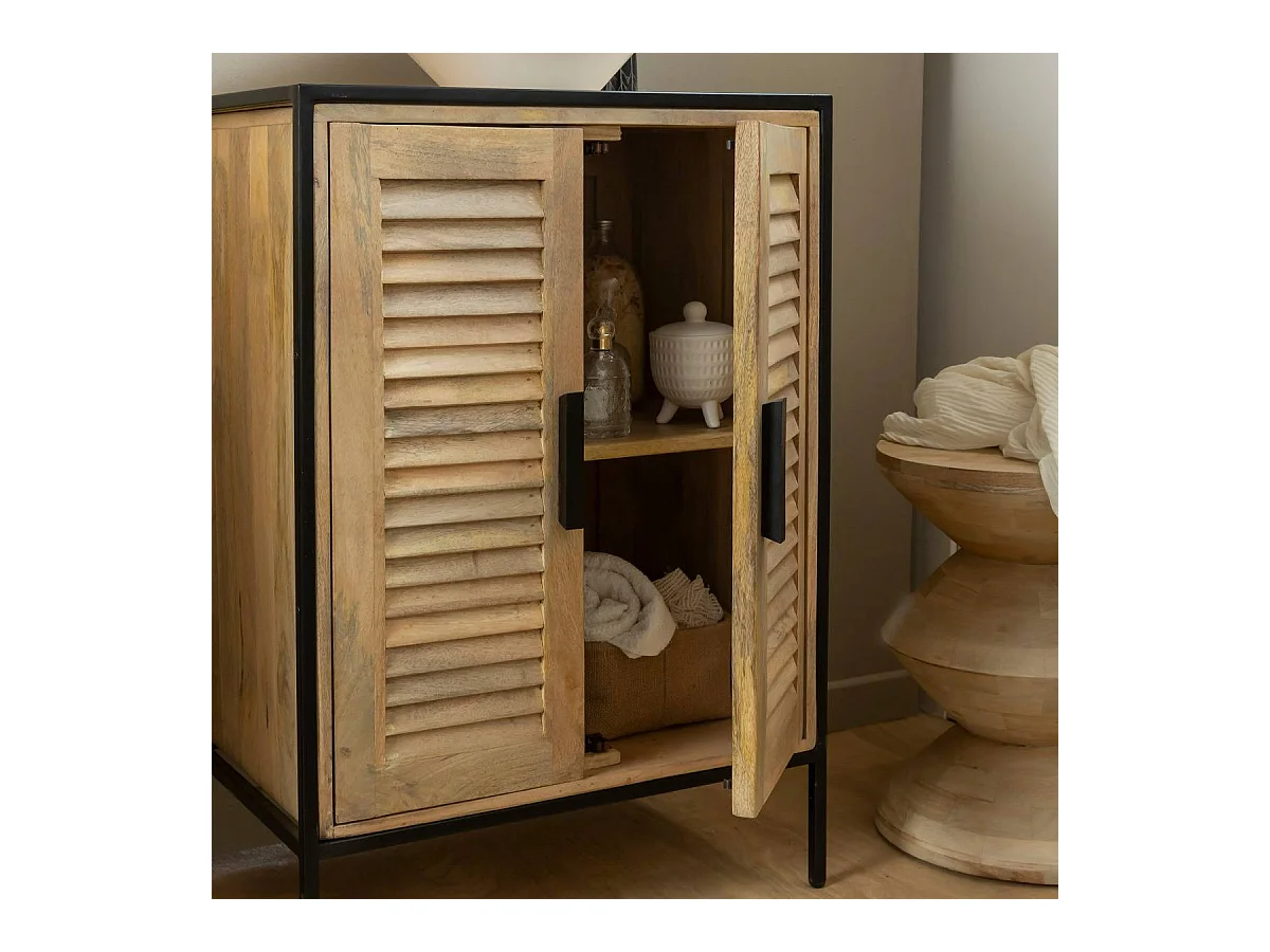 Meuble sous vasque en bois de manguier et métal Coralie