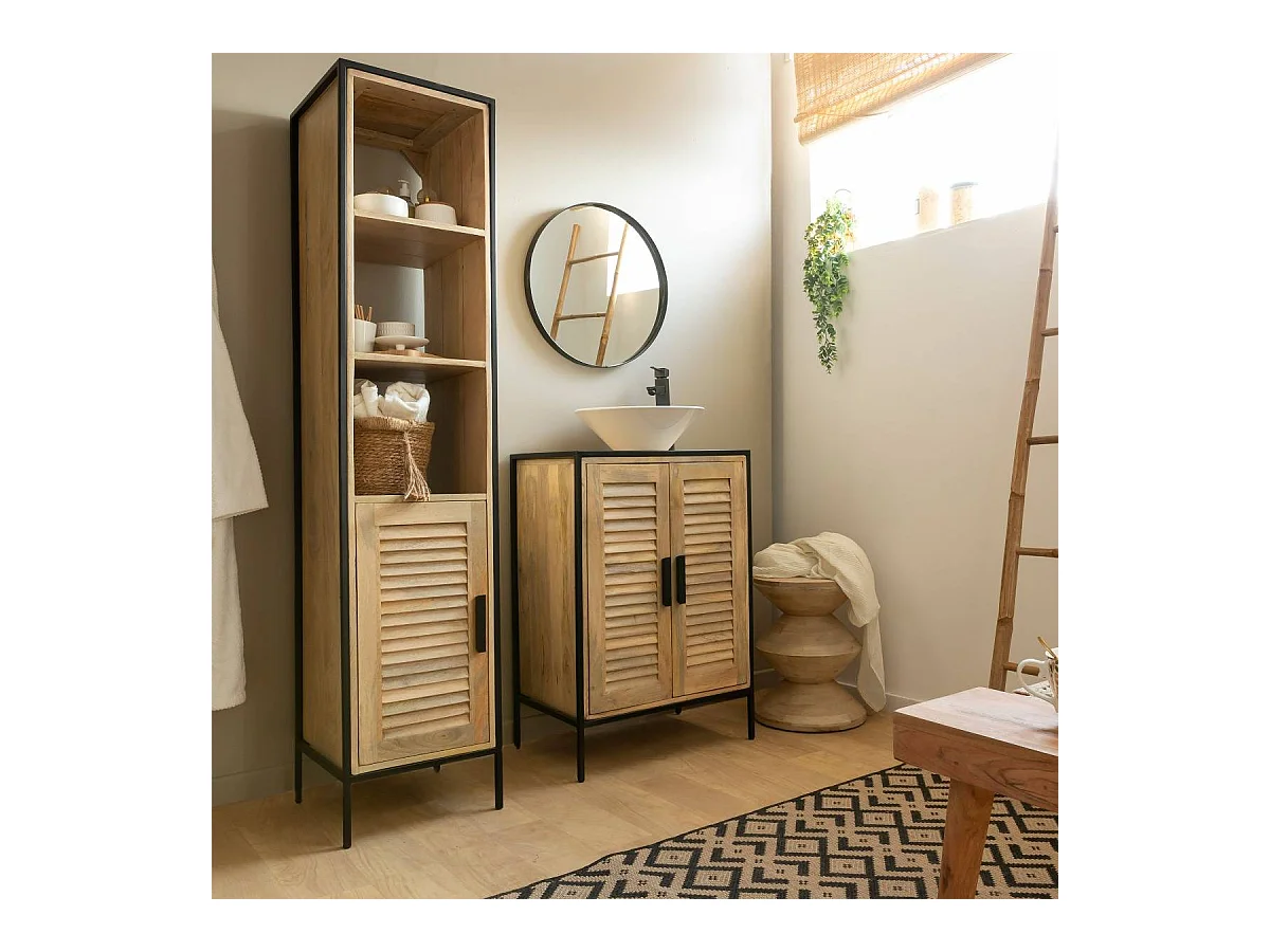 Meuble sous vasque en bois de manguier et métal Coralie