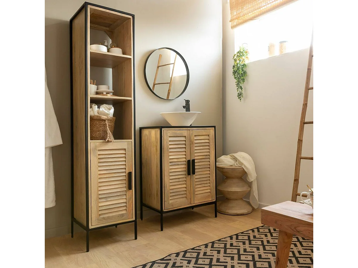 Meuble sous vasque en bois de manguier et métal Coralie