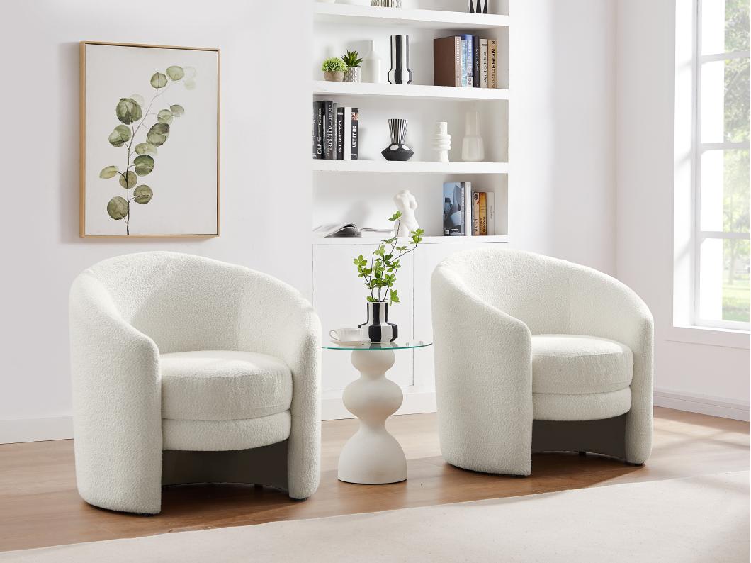Ronde draaibare fauteuil van witte boucléstof RUOTO