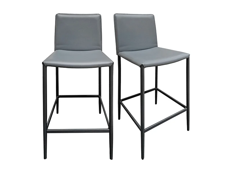 Lot de 2 tabourets de bar dossier simili et pieds métal gris - BROOK