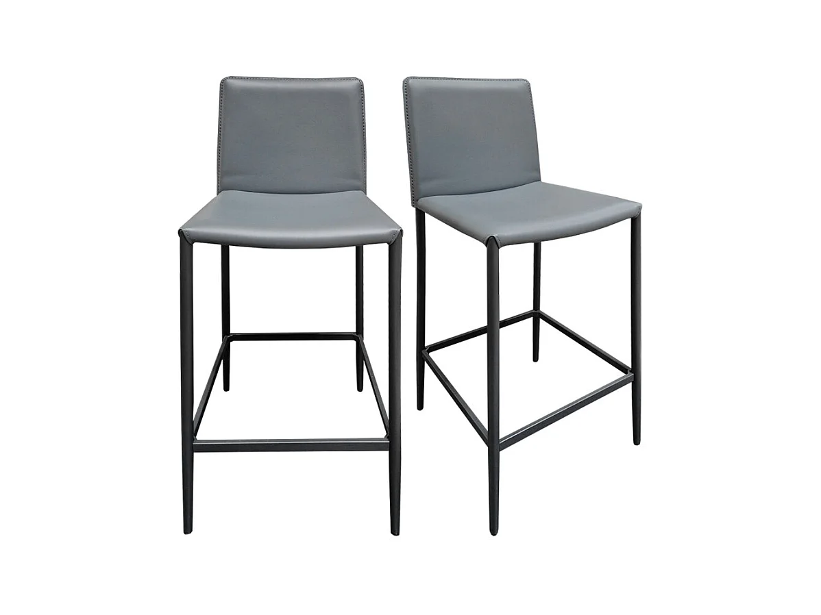 Lot de 2 tabourets de bar dossier simili et pieds métal gris - BROOK