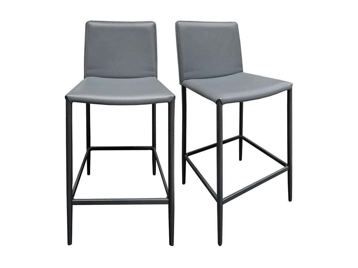 Lot de 2 tabourets de bar dossier simili et pieds métal gris - BROOK