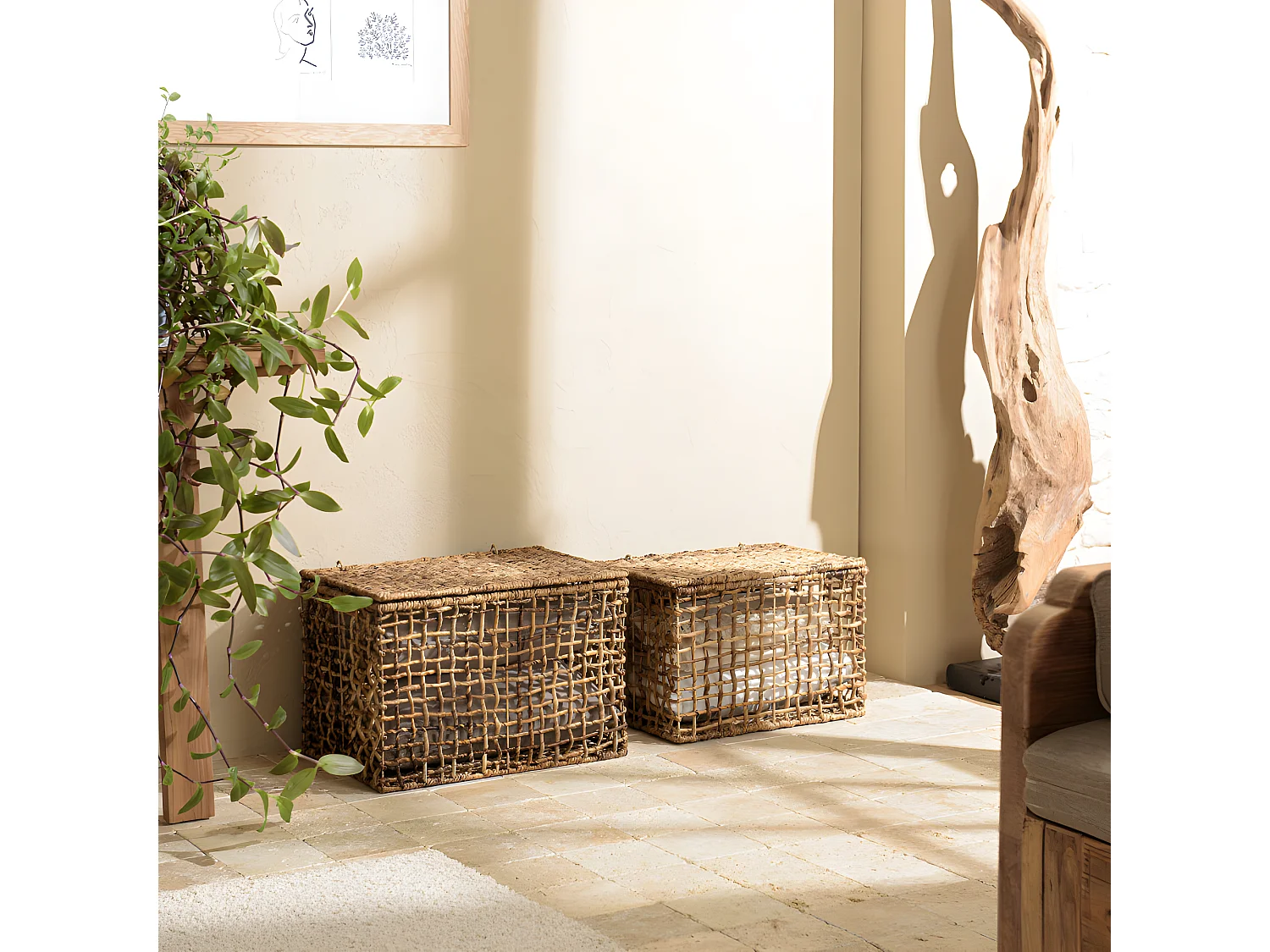 ALIDA - Set de 2 paniers de rangement en tissage naturel ajouré