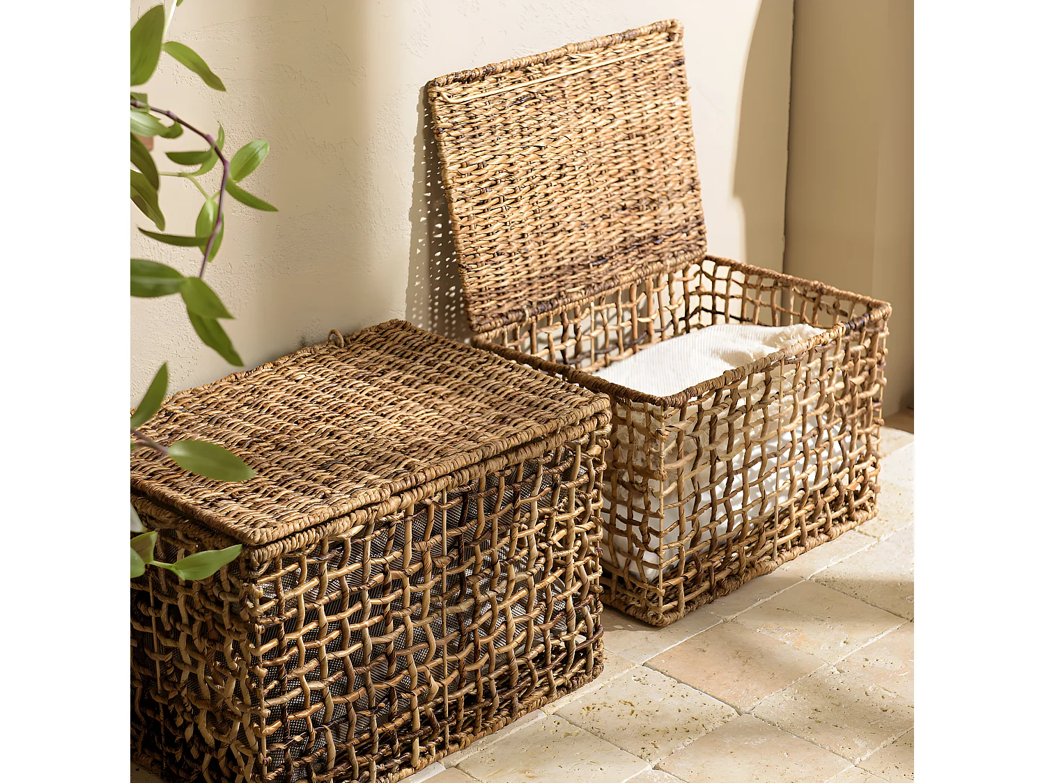 ALIDA - Set de 2 paniers de rangement en tissage naturel ajouré