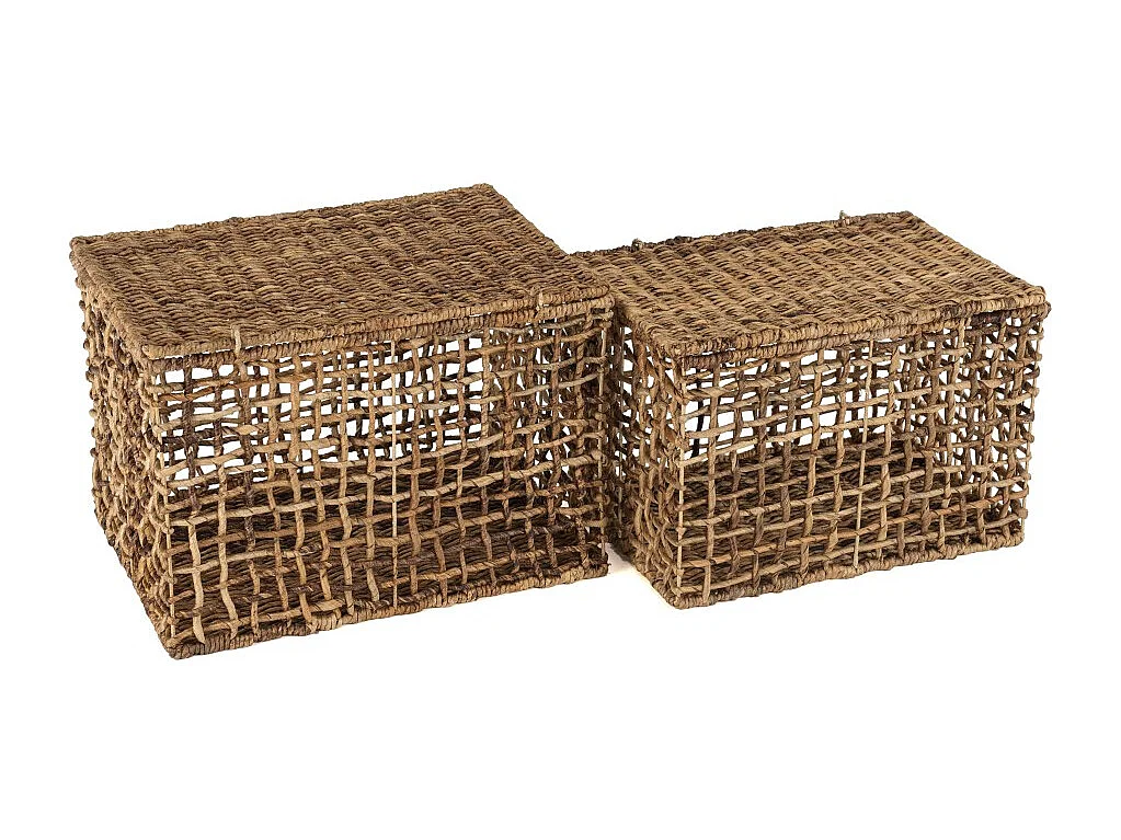 SIXTINE - Set de 2 paniers de rangement en tissage naturel ajouré
