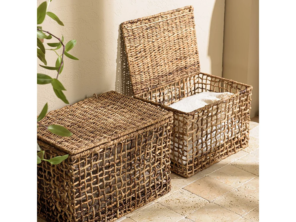 SIXTINE - Set de 2 paniers de rangement en tissage naturel ajouré