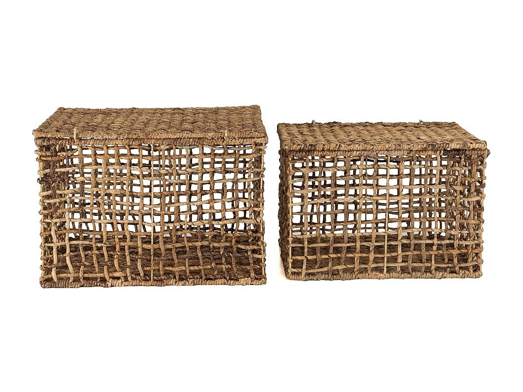 SIXTINE - Set de 2 paniers de rangement en tissage naturel ajouré