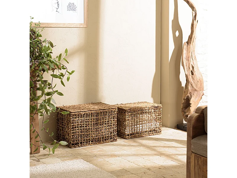 SIXTINE - Set de 2 paniers de rangement en tissage naturel ajouré