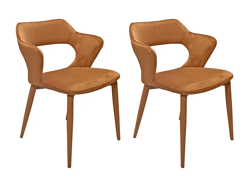 Lot de 2 chaises avec accoudoirs et pieds en velours orange - SWEET