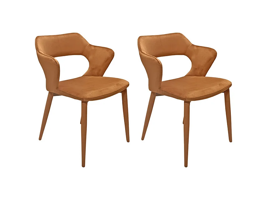 Lot de 2 chaises avec accoudoirs et pieds en velours orange - SWEET
