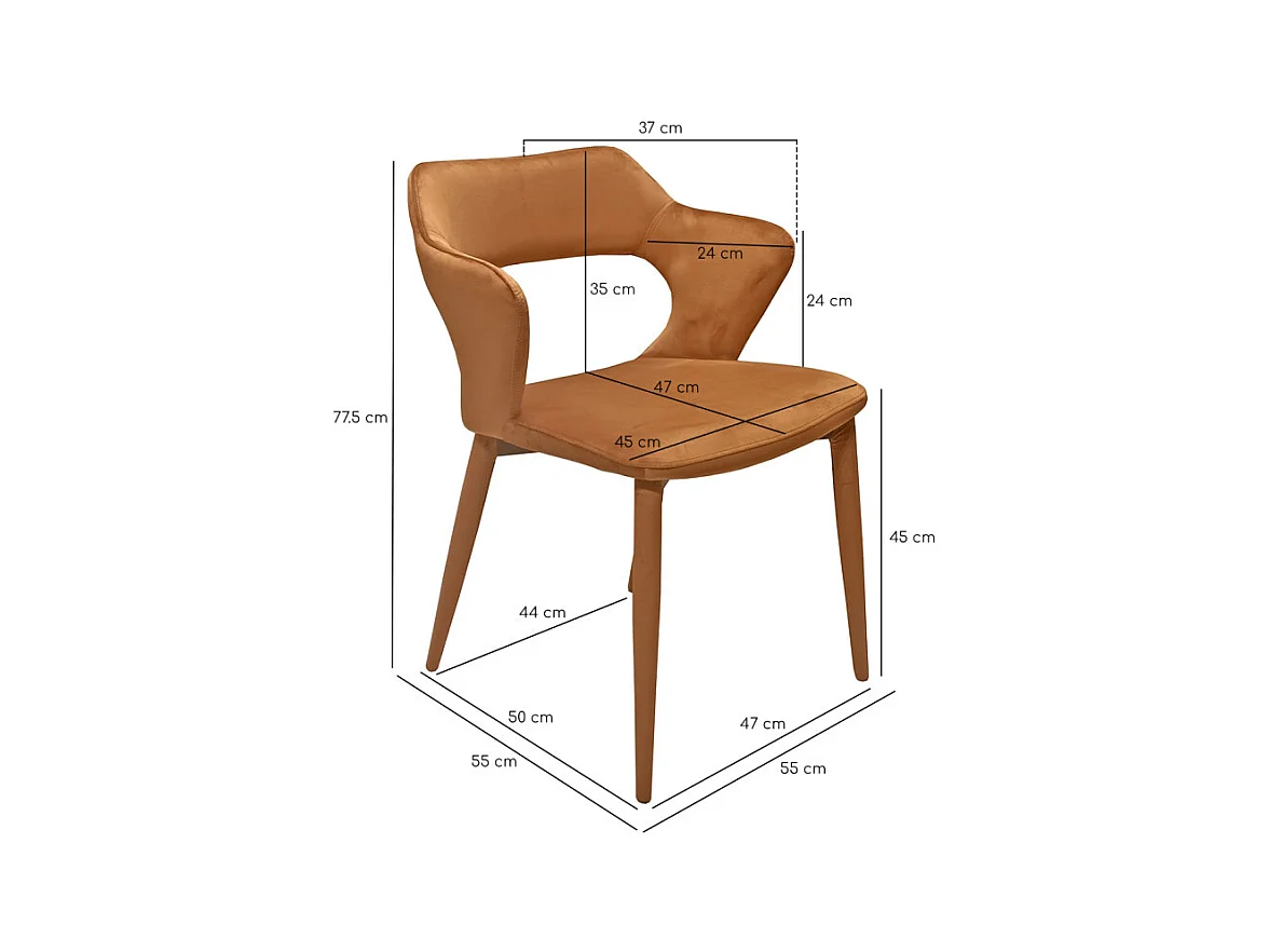 Lot de 2 chaises avec accoudoirs et pieds en velours orange - SWEET