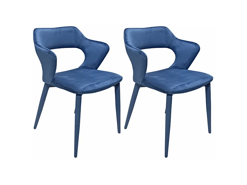 Lot 2 chaises en velours bleu avec accoudoirs et pieds velours - SWEET
